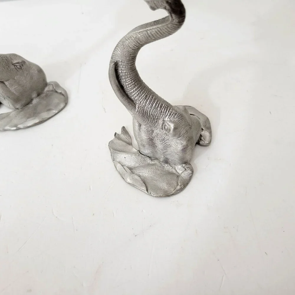 Elephant-Themed Pewter Wine Goblets Pair - Picture 5 of 11